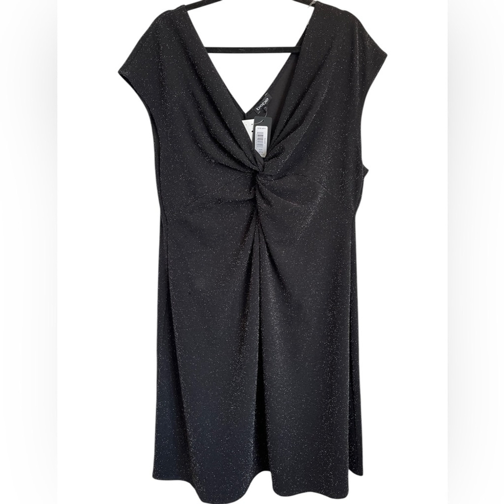 Bebe Shimmer Knotted Front Black Party Dress New with Tags Sz 3X
